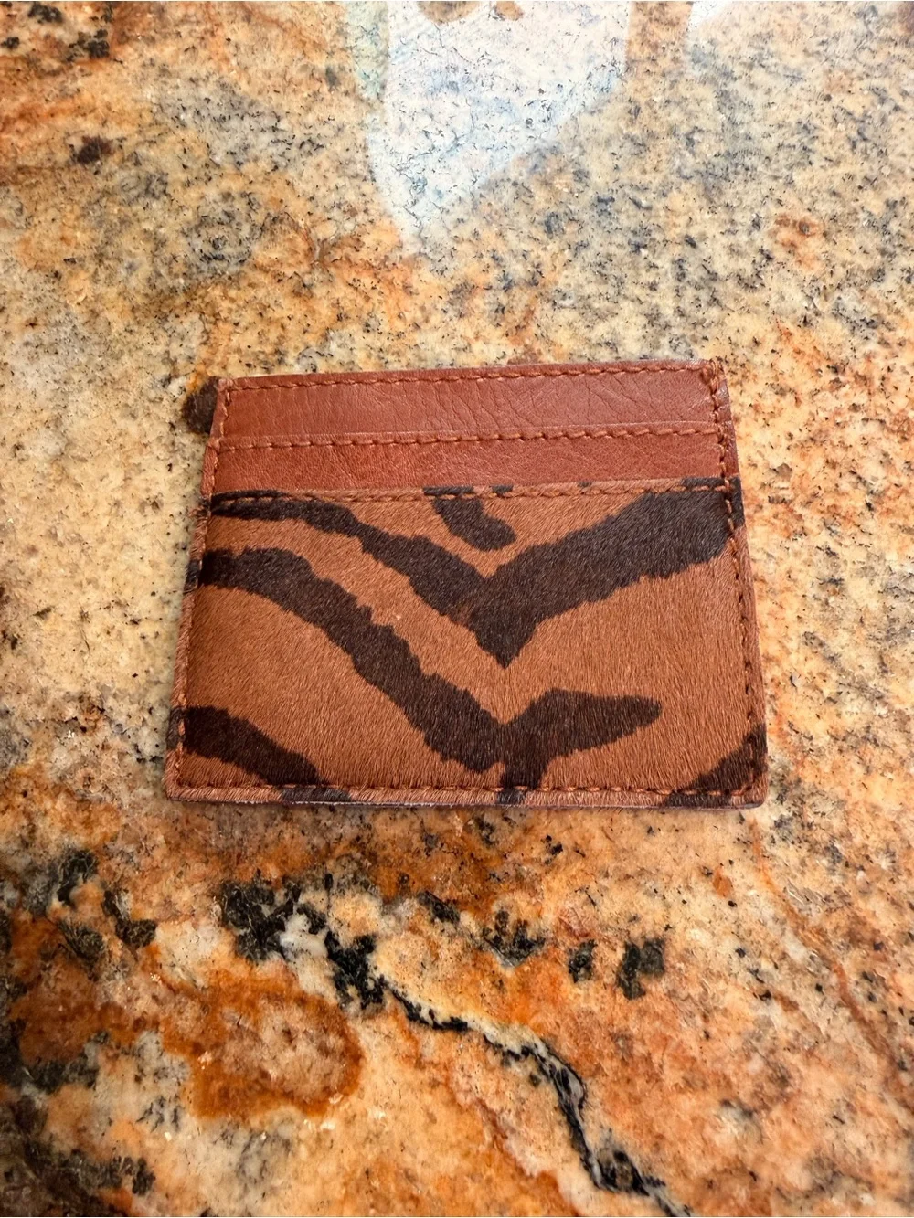Madewell Leather Tiger-Print Card Holder